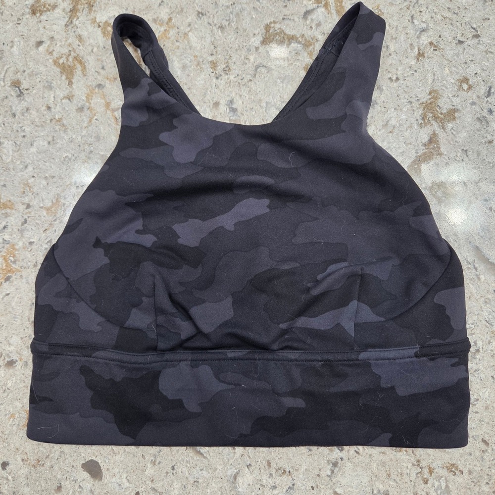 Lululemon Camo High‎ Neck Energy Bra Light Support Workout Top Size 6